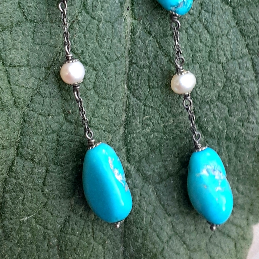 Turquoise & Pearl earrings - Picture 4 of 6